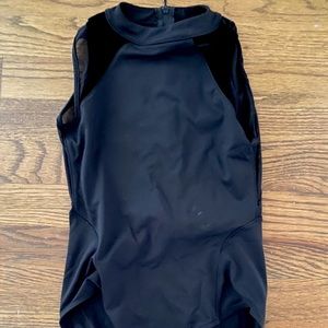 Mirella black leotard with velour and mesh detail